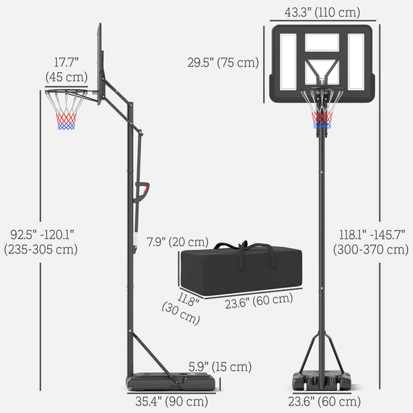 Portable basketball hoop with free weights, wheels and fillable base