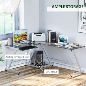 L-Shaped Computer Desk with Keyboard Tray and Laptop Stand