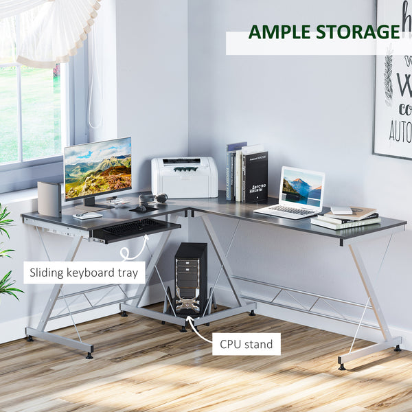 L-Shaped Computer Desk with Keyboard Tray and Laptop Stand