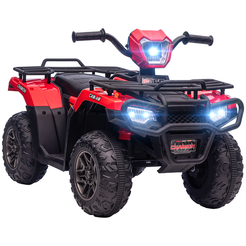 12V Off-Road Quad with Music and Knobby Tires, Red