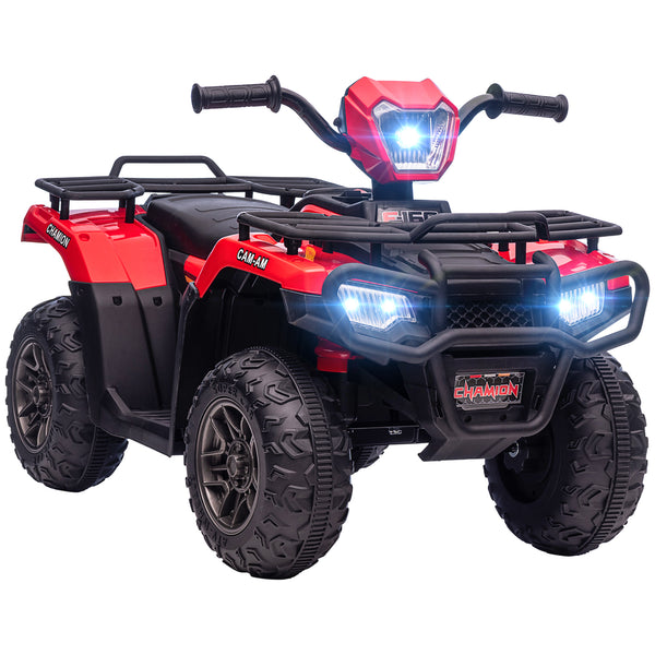 12V Off-Road Quad with Music and Knobby Tires, Red