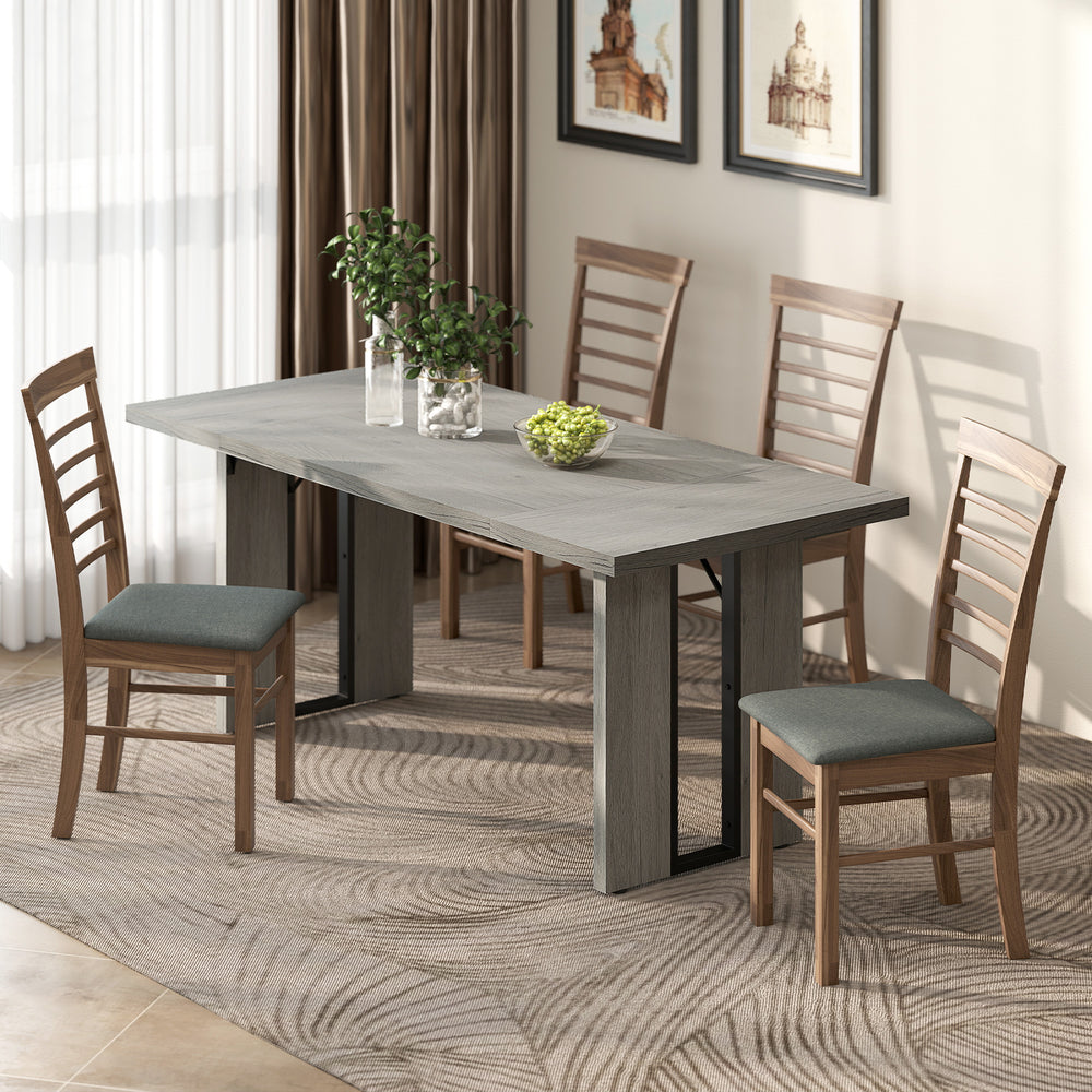 Industrial kitchen table for 8 people with thick top, gray wood finish