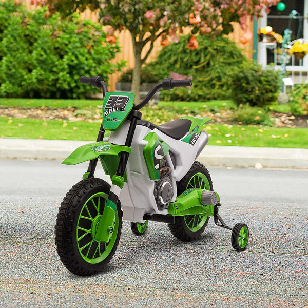 12V Electric Motorcycle with Training Wheels, Green