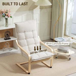 Upholstered accent chair with curved legs and armrests, cream white