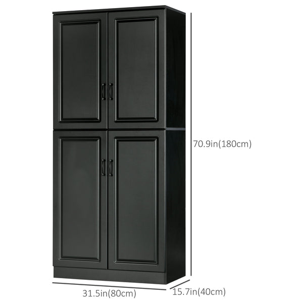 Storage unit with 4 hinged doors and adjustable shelves, black