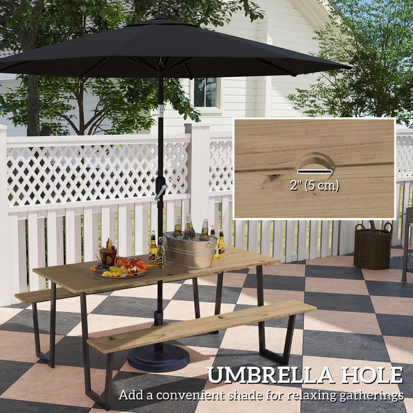 1.7m (5.7ft) Outdoor Picnic Table with 5cm (2in) Umbrella Hole with Steel Frame, Brown