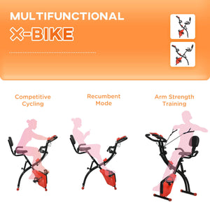 3-in-1 Folding Exercise Bike with 8-Level Magnetic Resistance, Red