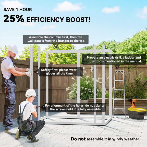 Plastic garden shed with double door and ventilation, grey