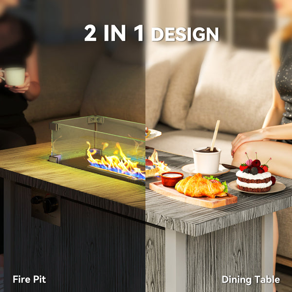 50,000 BTU Gas Fire Pit Table with Lid and Glass Screen, Gray