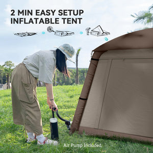 1-2 Person Inflatable Camping Tent with Hand Pump, Carry Bag, Khaki and Brown