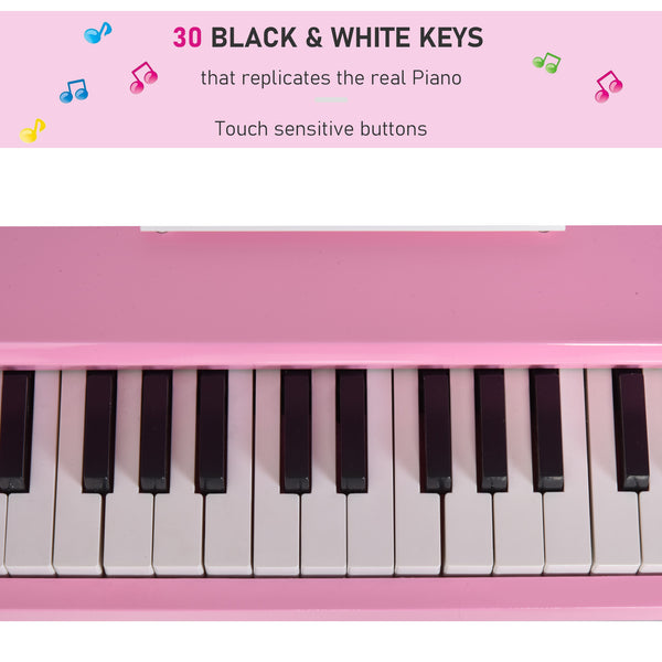 Modern children's piano with 30 keys, pink