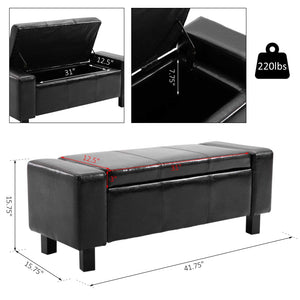 Luxury Faux Leather Upholstered Storage Ottoman Bench, Black