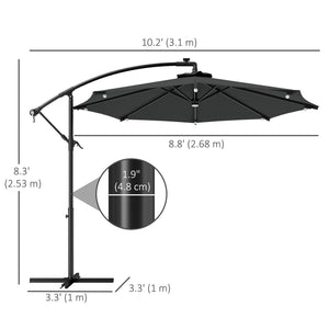 10.2-foot cantilever parasol with solar LED lighting, grey