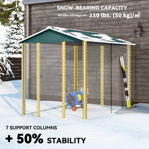 Outdoor garden shed with sloping roof, lockable door, green