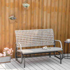2-seater wicker garden bench with extra wide seat and curved backrest, grey melange