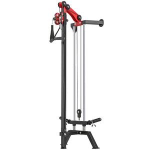 Wall-mounted pulley station adjustable to 16 positions, compatible with Olympic plates – Black and red