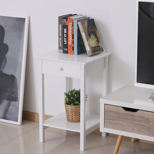 Multifunctional side table with drawer and storage shelf, white