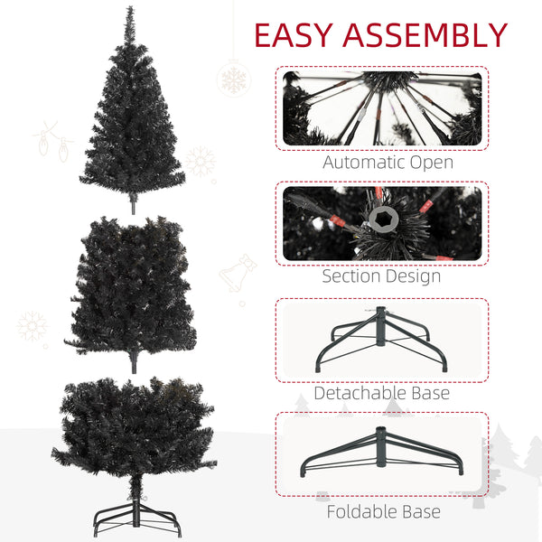 7ft Black Artificial Christmas Tree with Automatic Opening