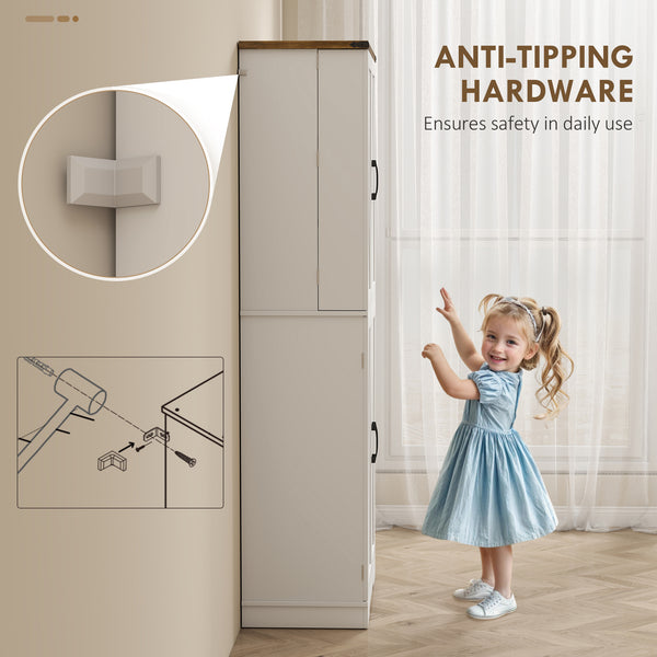 72-inch kitchen cabinet, country style, with 4 doors, one drawer, 8 shelves and one adjustable shelf, white.