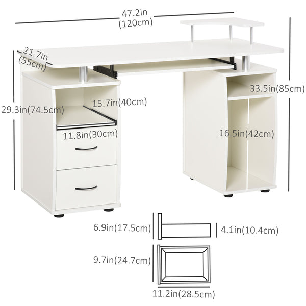 Computer desk with keyboard tray, white