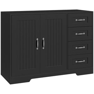 Modern buffet with 4 drawers and 2 panel doors, black