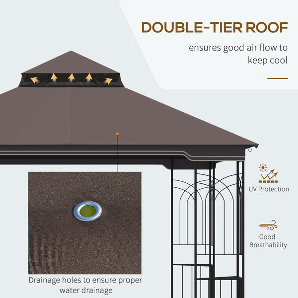 10 x 10 gazebo with double-pitched soft roof, mesh curtains, coffee color