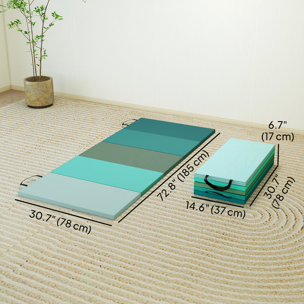 1.8m Folding Gymnastics Mat with Carry Handles, Mixed Green
