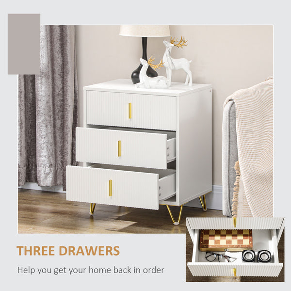 3-drawer chest with metal legs, white
