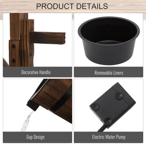 Outdoor cascading fountain with pump, made of natural wood