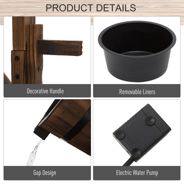 Outdoor cascading fountain with pump, made of natural wood