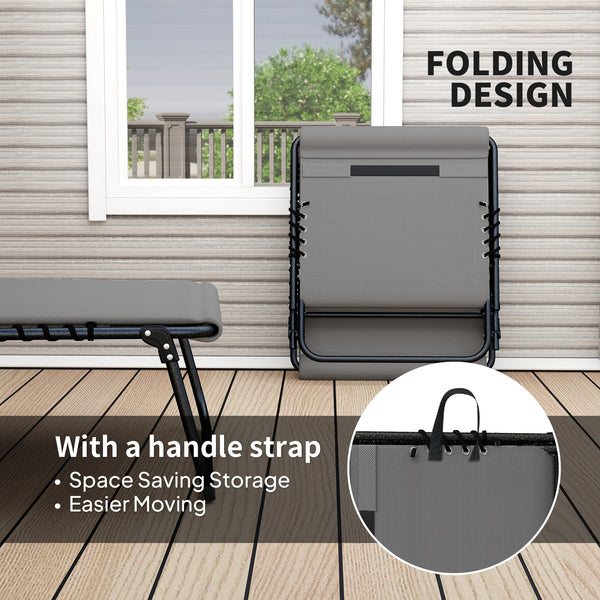 Set of 2 Folding Reclining Sun Loungers with Quick-Drying Cushion, Headrest and Side Pocket, Light Grey