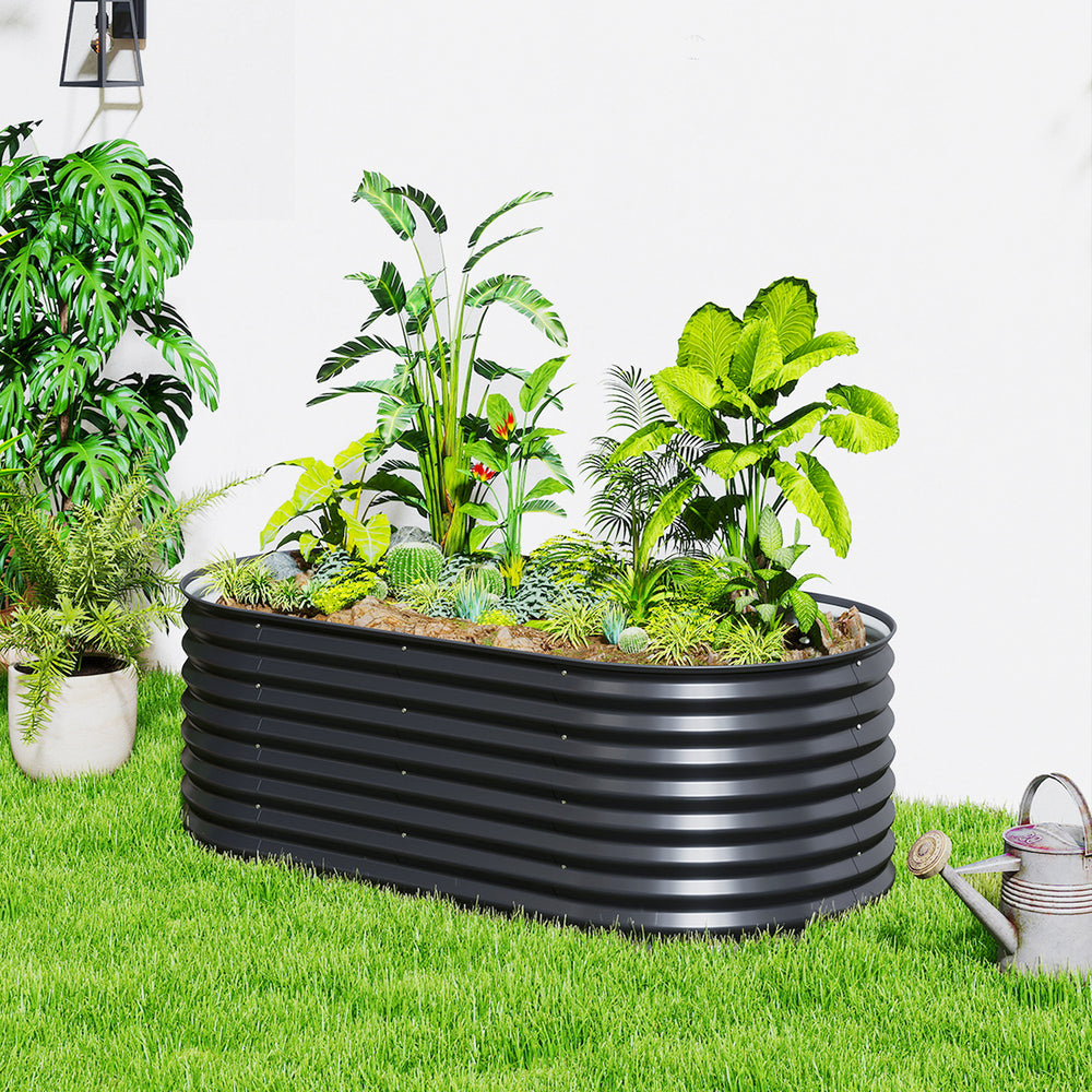 Galvanized raised planter with safety edging and gloves, black