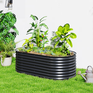 Galvanized raised planter with safety edging and gloves, black