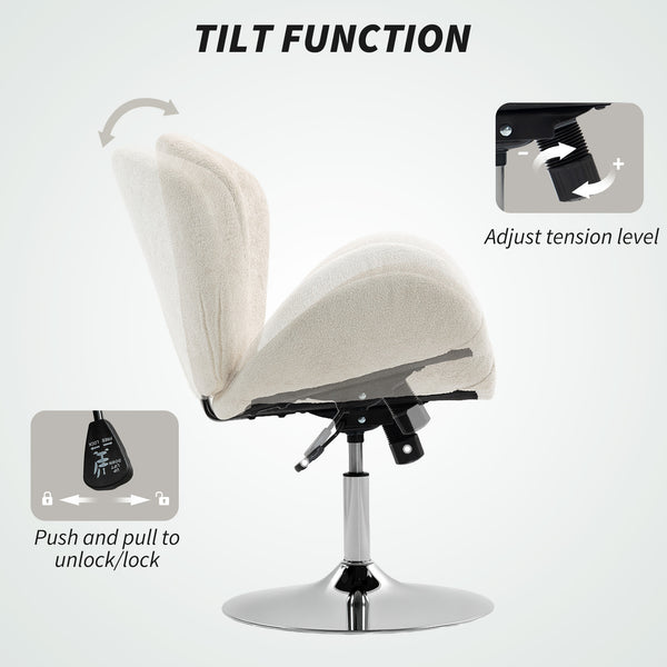 Swivel office chair in velvet with a wide seat, cream white