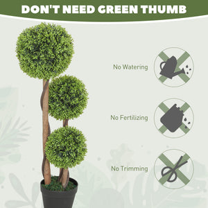 Set of 2 artificial boxwood trees with 3 balls, 90 cm, with pots – Light green
