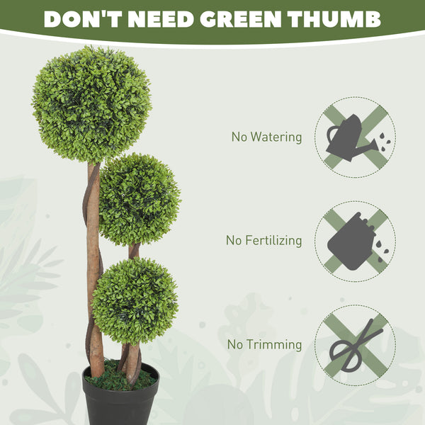 Set of 2 artificial boxwood trees with 3 balls, 90 cm, with pots – Light green
