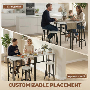 6-piece bar set with 2 high tables and 4 stools – White and black marble