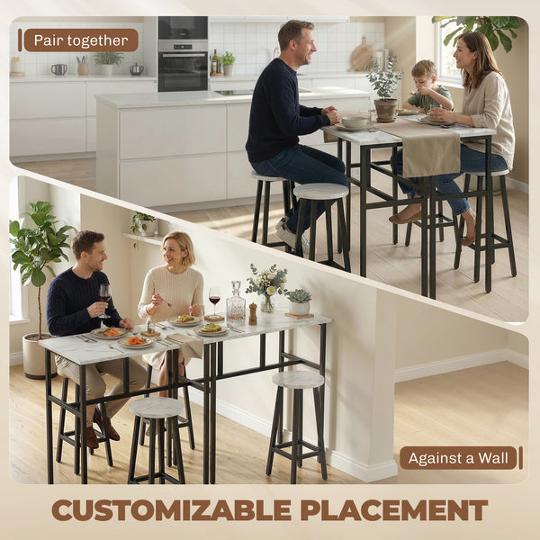 6-piece bar set with 2 high tables and 4 stools – White and black marble
