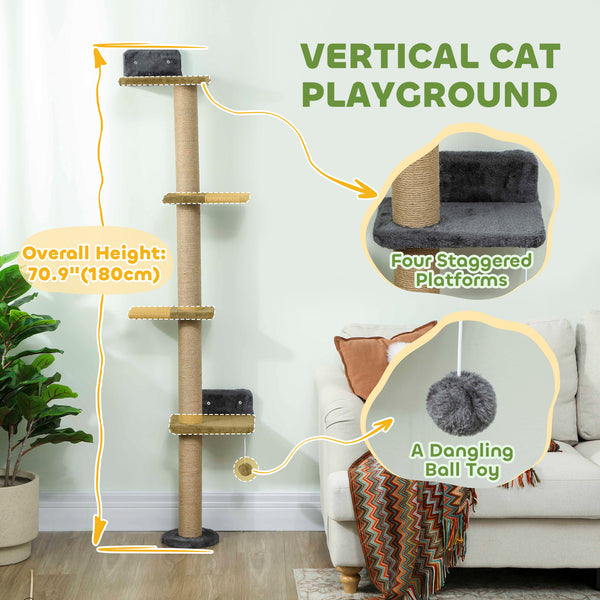 Cat tree with 4 platforms and scratching post, dark grey