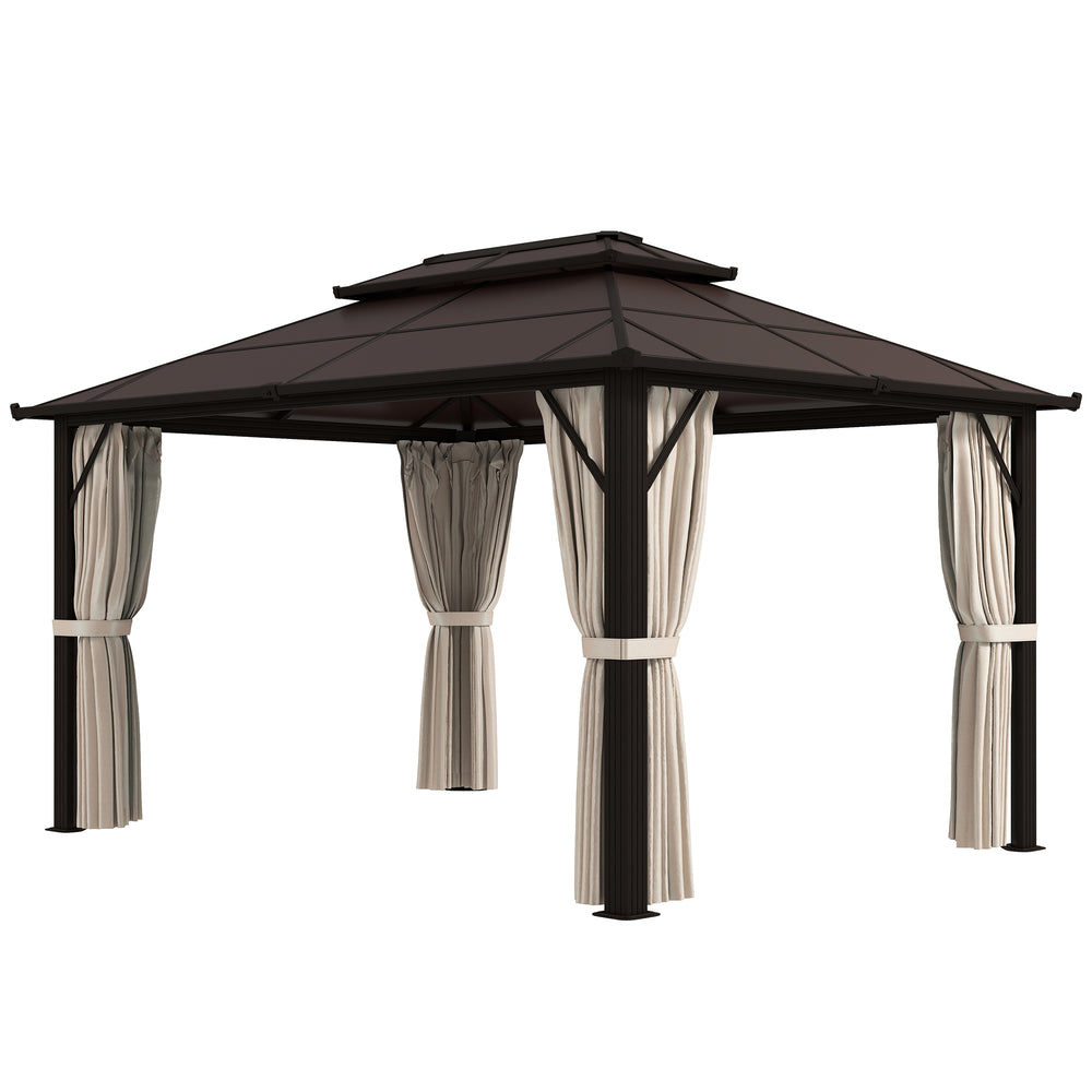 Gazebo haut de gamme avec toit en polycarbonate résistant aux UV, cadre en aluminium et protections latérales pour confort extérieur