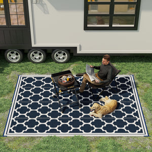 Reversible outdoor rug, dark blue