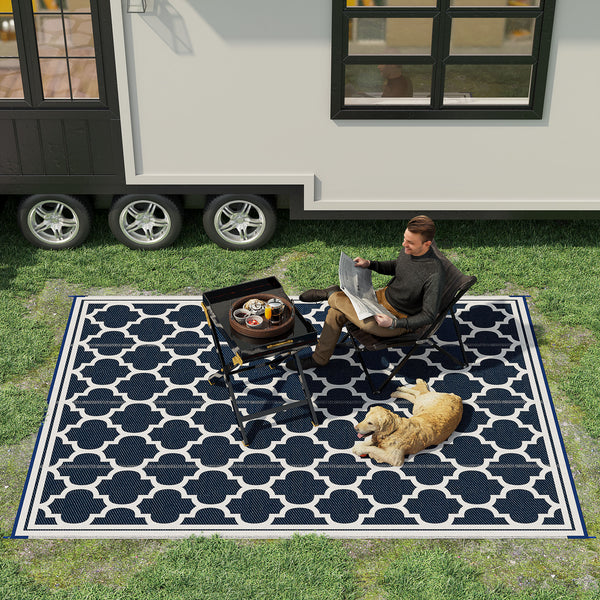 Reversible outdoor rug, dark blue