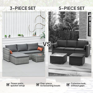 3-Piece Patio Furniture Set Modern Sectional Sofa Rattan Chair Wicker Conversation Set Outdoor Hand Woven Rattan Wicker Furniture Patio Coffee Table Sofa Set, Grey