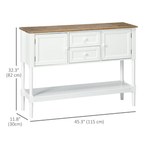 Vintage console table with 2 drawers and storage, white