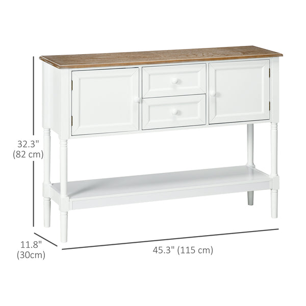Vintage console table with 2 drawers and storage, white
