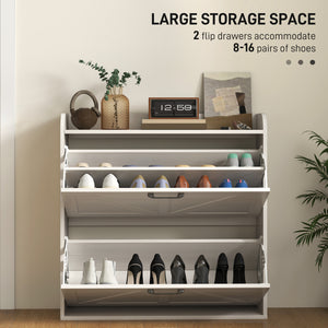 Farmhouse Style Shoe Cabinet with 2 Drop-Down Drawers, Adjustable Shelves, White Oak