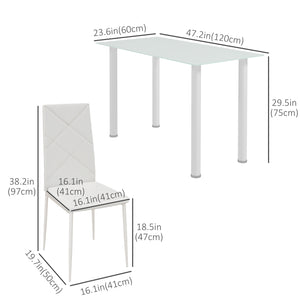 Modern 4 Person Dining Table Set, Space Saving with Rectangular Tabletop and Steel Frame, White