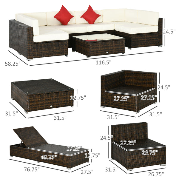 9 Piece Wicker Garden Furniture Set with Cushion, Cream White