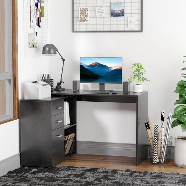 Right-Angle Desk with Storage Shelf, Black