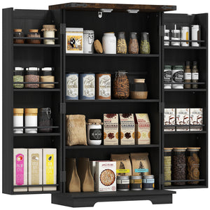 Country Style Pantry with Doors and Adjustable Shelves, Black
